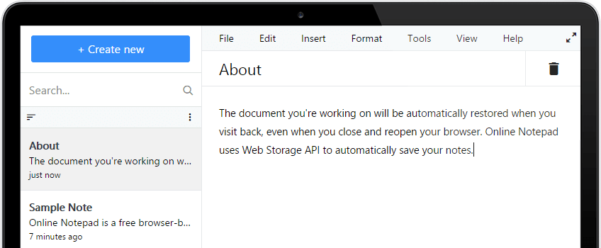 Sinamedia Online Notepad Screenshot